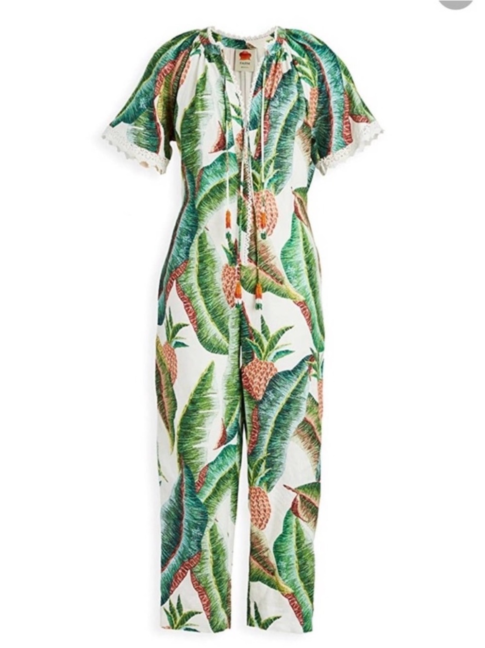 NWT FARM Rio White Pineapple & Green Leaf Floral Printed Jumpsuit Medium - Picture 2 of 6